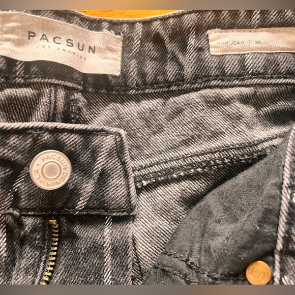 Black mom jeans with white stripes.  PAC SUN 25 mom jean denim striped goth punk - Picture 3 of 6